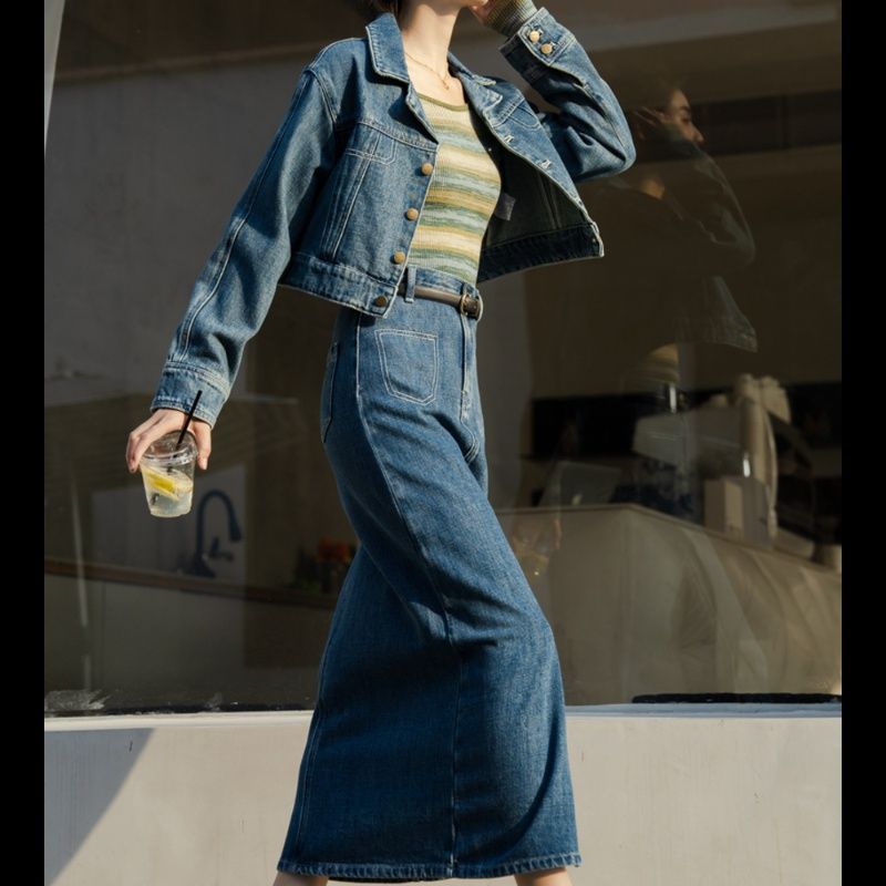 デニムセットアップ クラシカルロングスカートセット