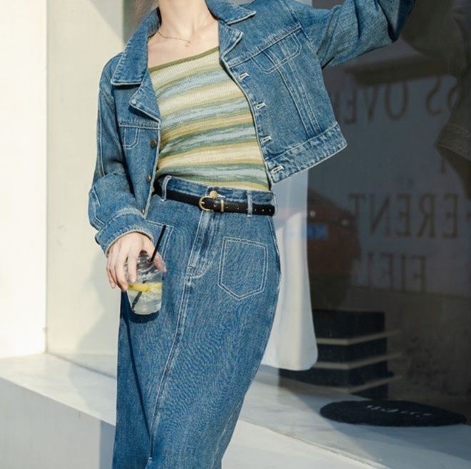 デニムセットアップ クラシカルロングスカートセット