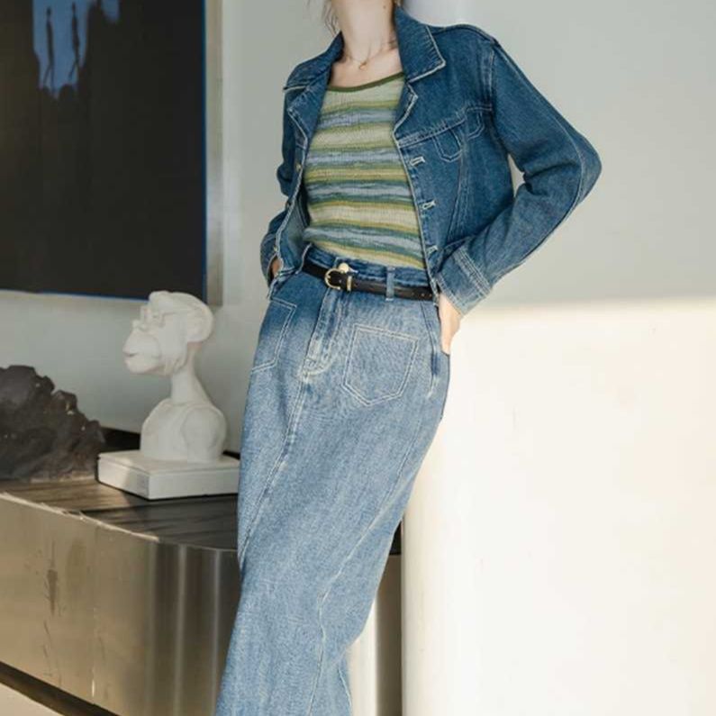 デニムセットアップ クラシカルロングスカートセット