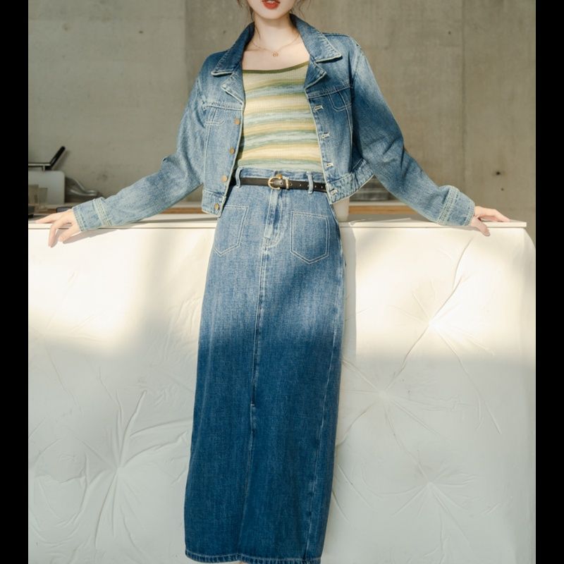 デニムセットアップ クラシカルロングスカートセット