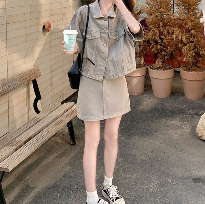 デニムセットアップ 五分袖ジャケットミニスカート上下セット