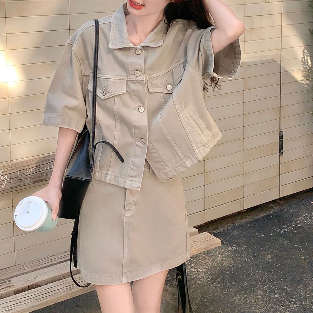 デニムセットアップ 五分袖ジャケットミニスカート上下セット