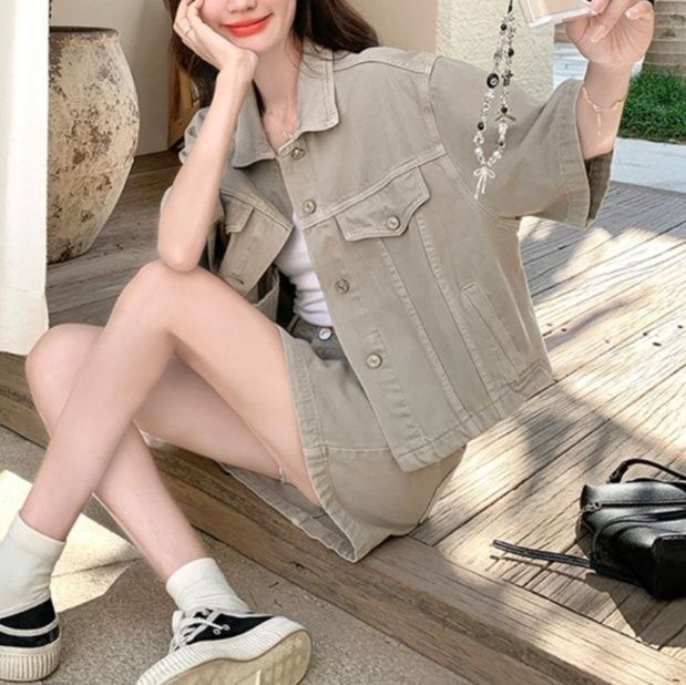 デニムセットアップ 五分袖ジャケットミニスカート上下セット