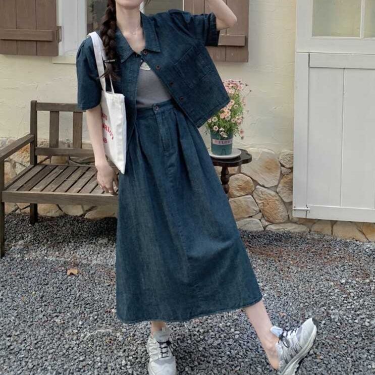 デニムセットアップ ナチュラルゆったり半袖セットアップ