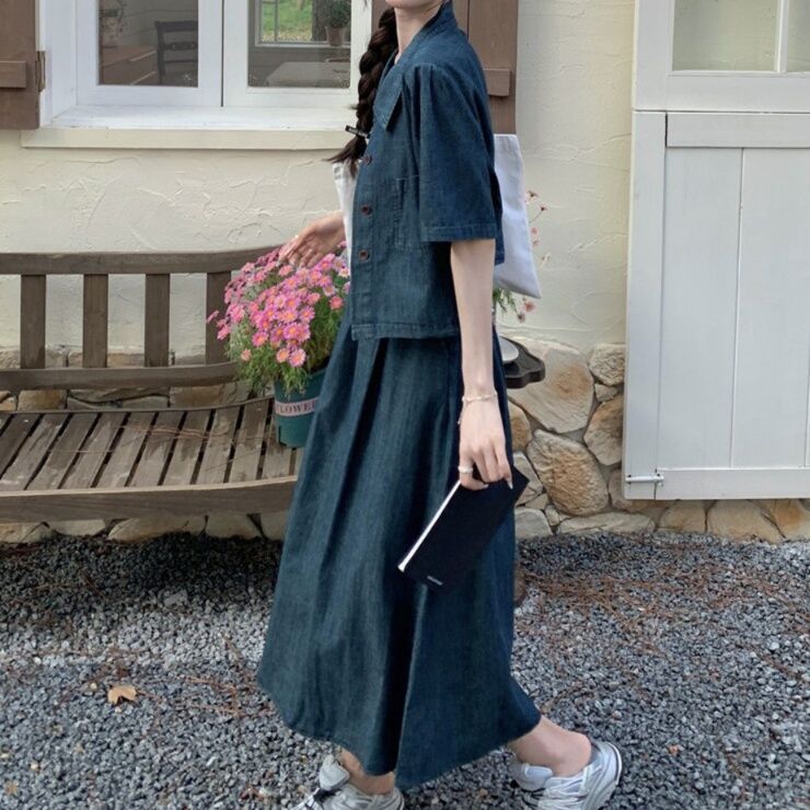 デニムセットアップ ナチュラルゆったり半袖セットアップ