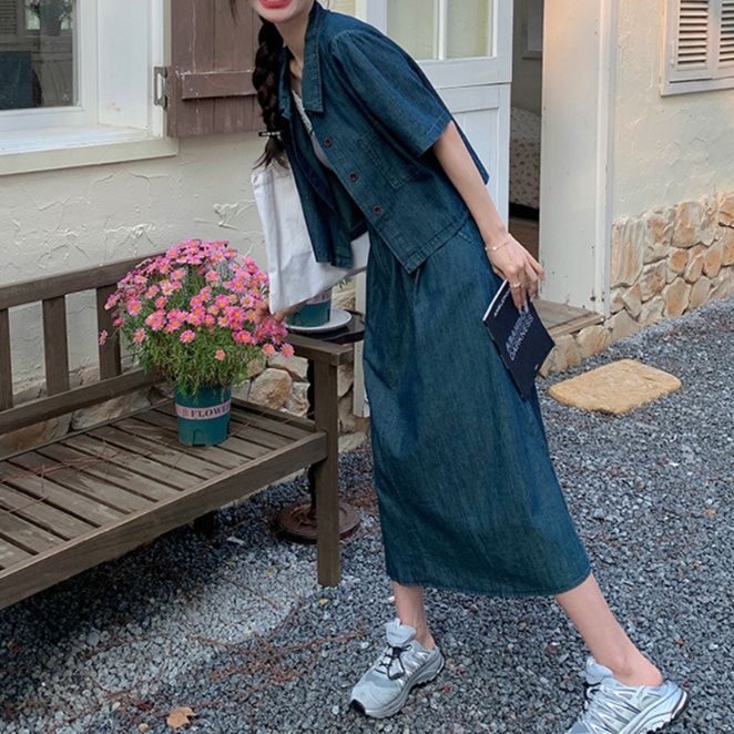 デニムセットアップ ナチュラルゆったり半袖セットアップ