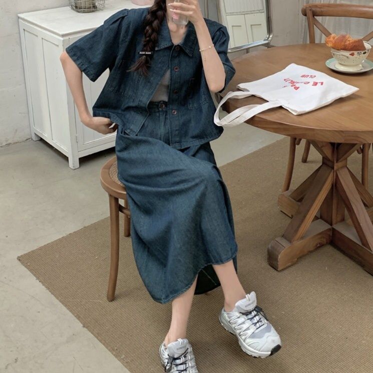 デニムセットアップ ナチュラルゆったり半袖セットアップ