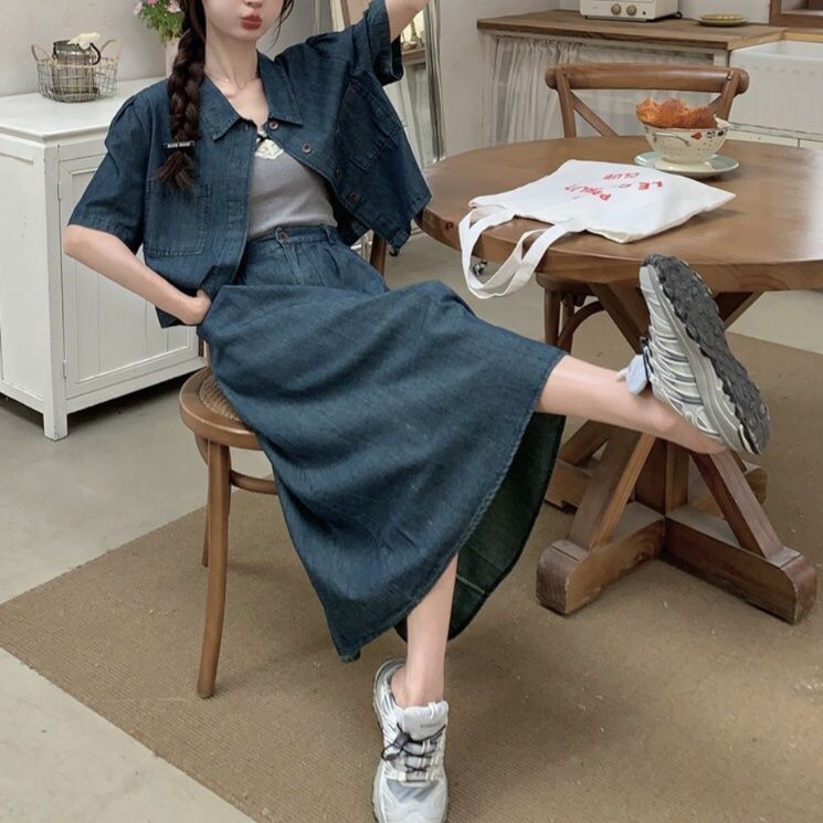 デニムセットアップ ナチュラルゆったり半袖セットアップ