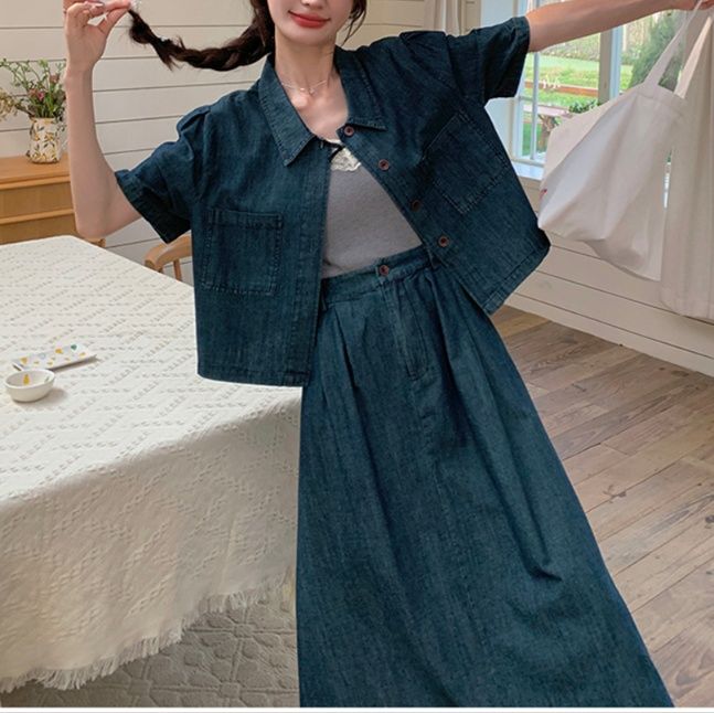 デニムセットアップ ナチュラルゆったり半袖セットアップ