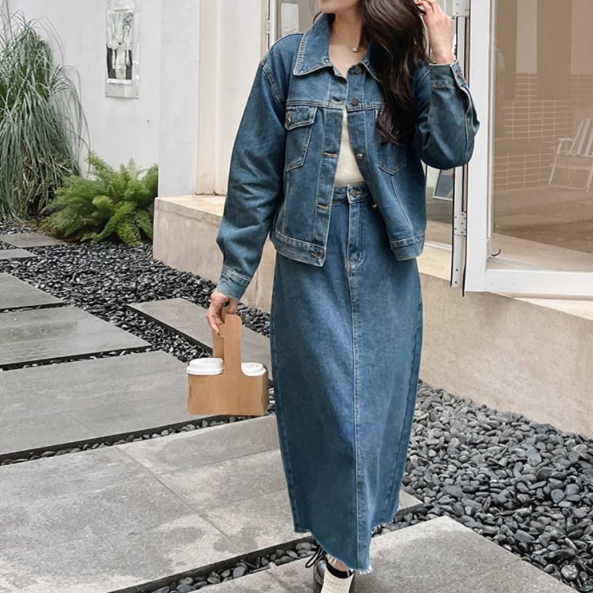 デニムセットアップ クラシックロングスカートセット