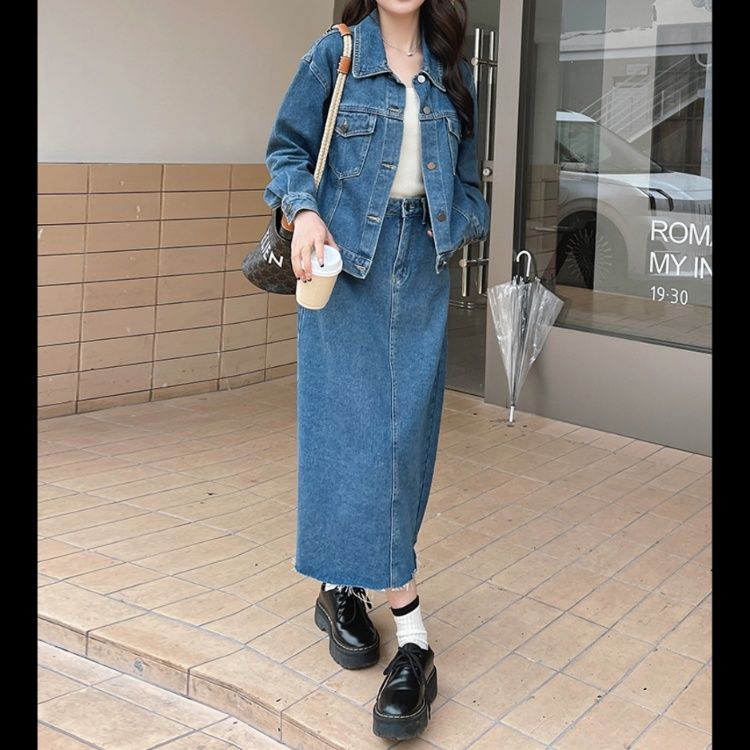 デニムセットアップ クラシックロングスカートセット