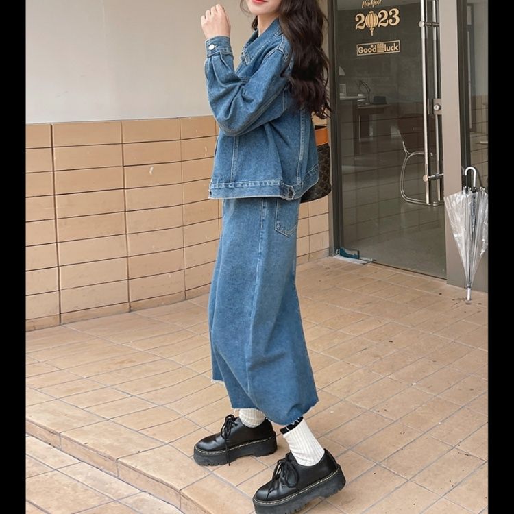デニムセットアップ クラシックロングスカートセット