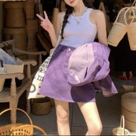 デニムセットアップ ゆったり半袖シャツスカートセット