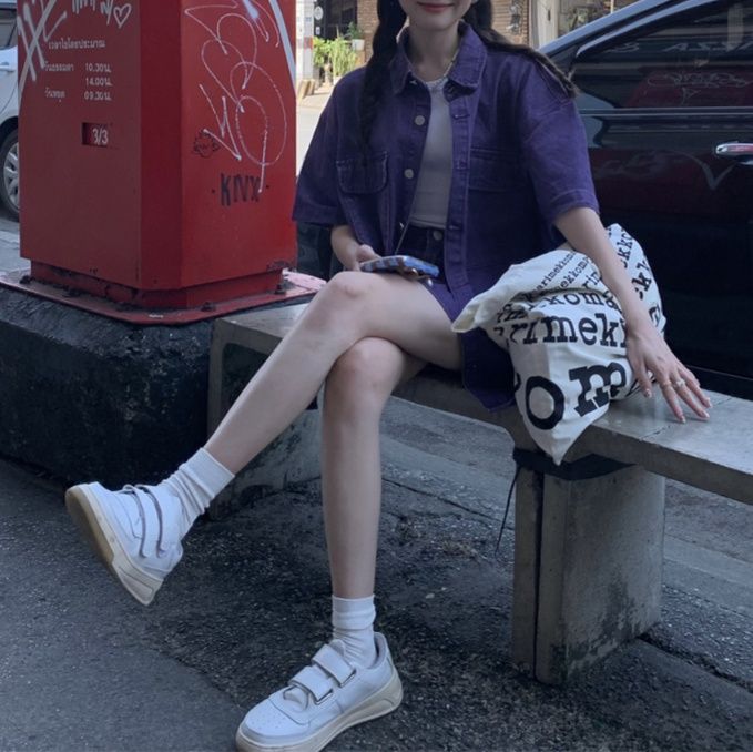 デニムセットアップ ゆったり半袖シャツスカートセット