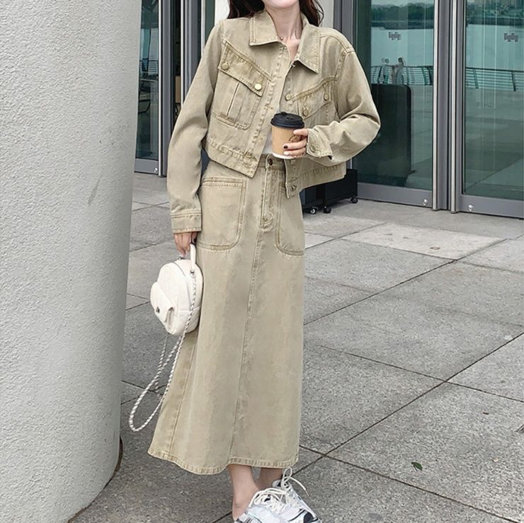 デニムセットアップ ナチュラルシルエット スカートセット