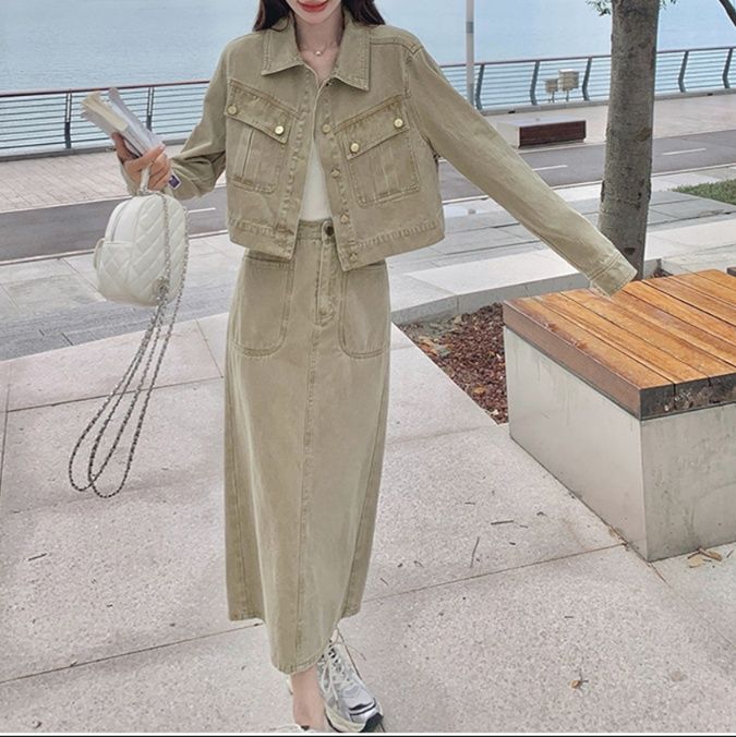 デニムセットアップ ナチュラルシルエット スカートセット