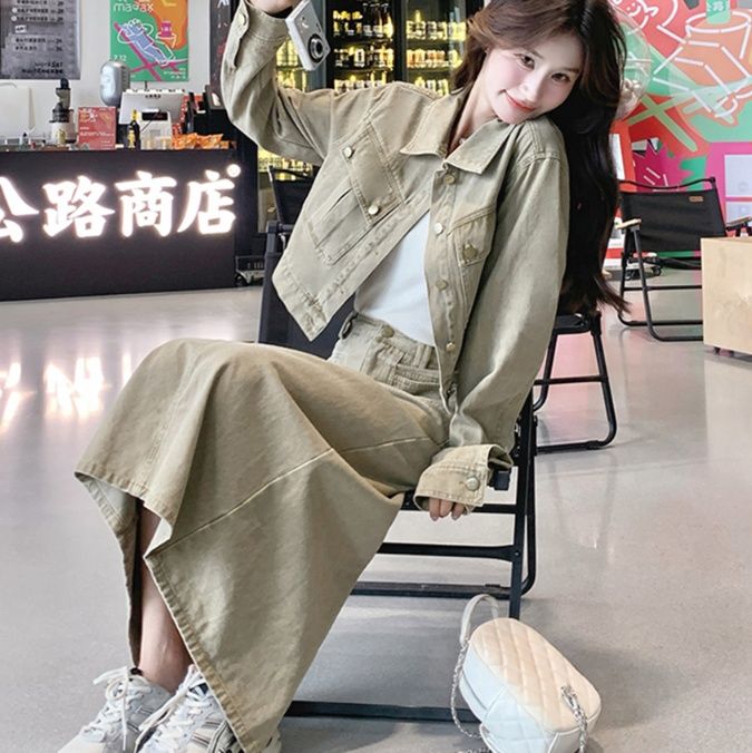 デニムセットアップ ナチュラルシルエット スカートセット