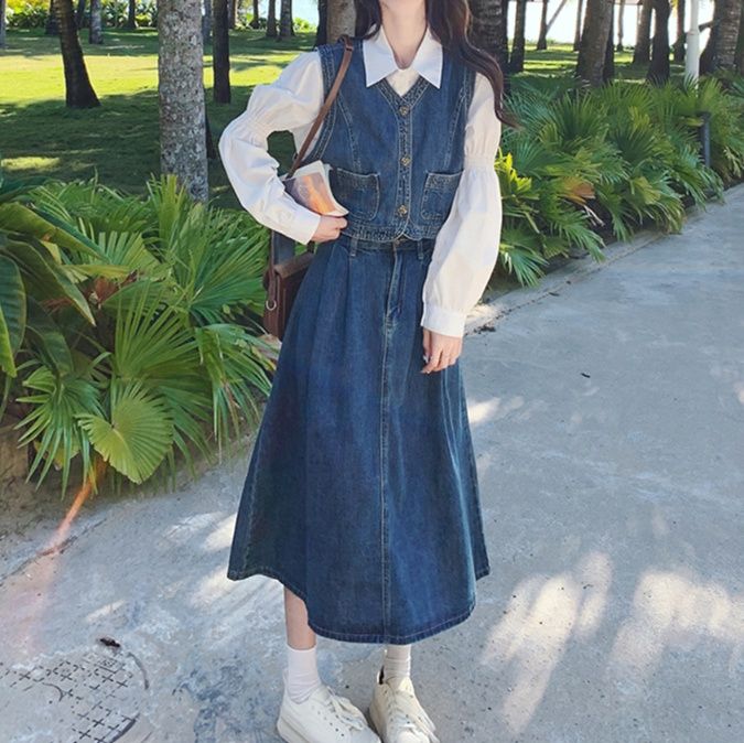 デニムセットアップ レトロベスト＆ロングスカート