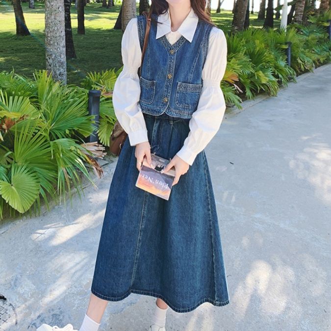 デニムセットアップ レトロベスト＆ロングスカート