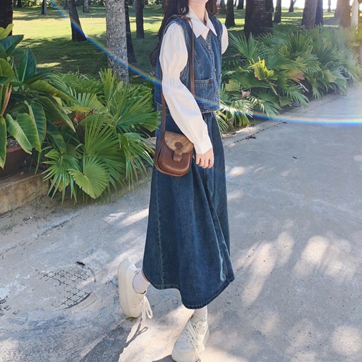 デニムセットアップ レトロベスト＆ロングスカート