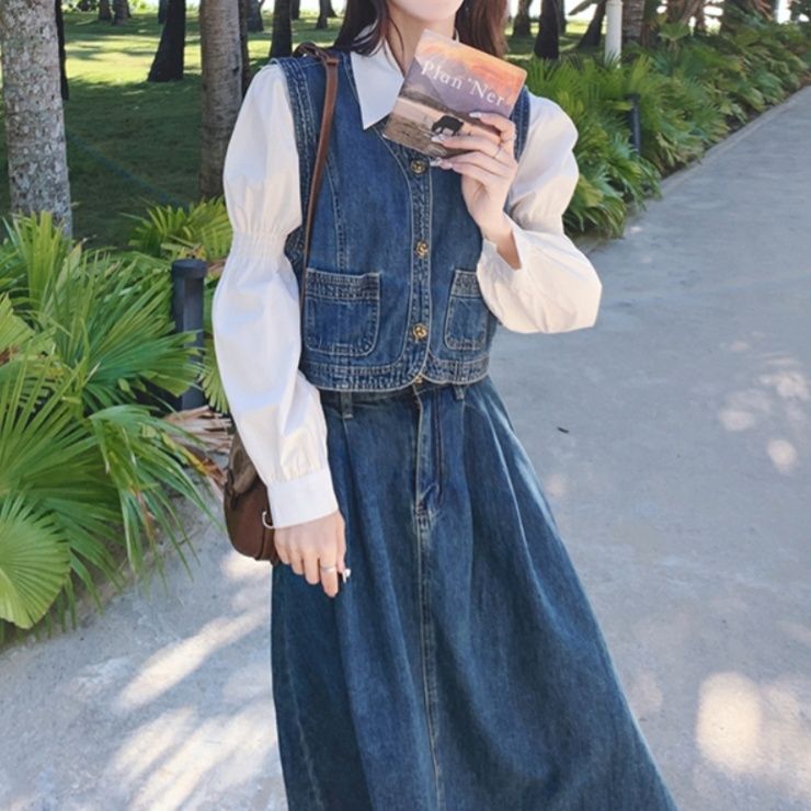 デニムセットアップ レトロベスト＆ロングスカート