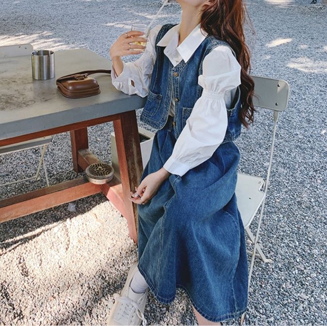 デニムセットアップ レトロベスト＆ロングスカート