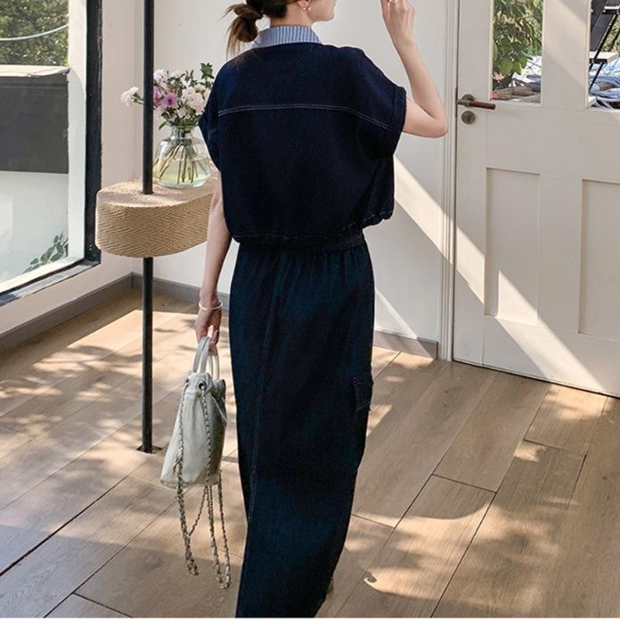 デニムセットアップ マリン風襟付きデニムツーピース