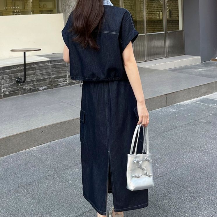 デニムセットアップ マリン風ストライプ襟セットアップ