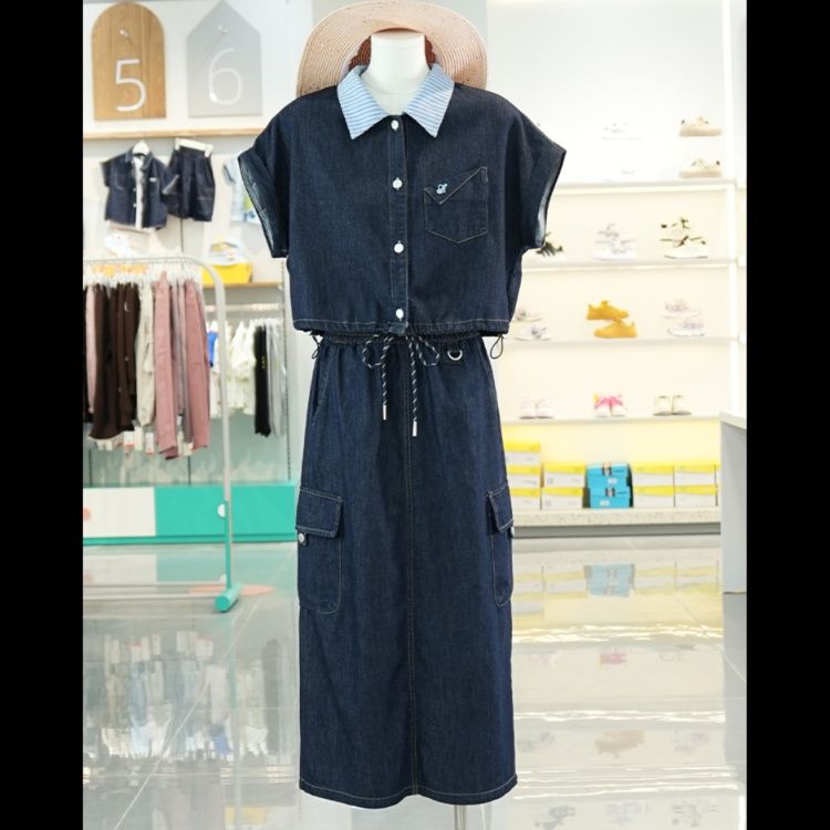 デニムセットアップ マリン風ストライプ襟セットアップ