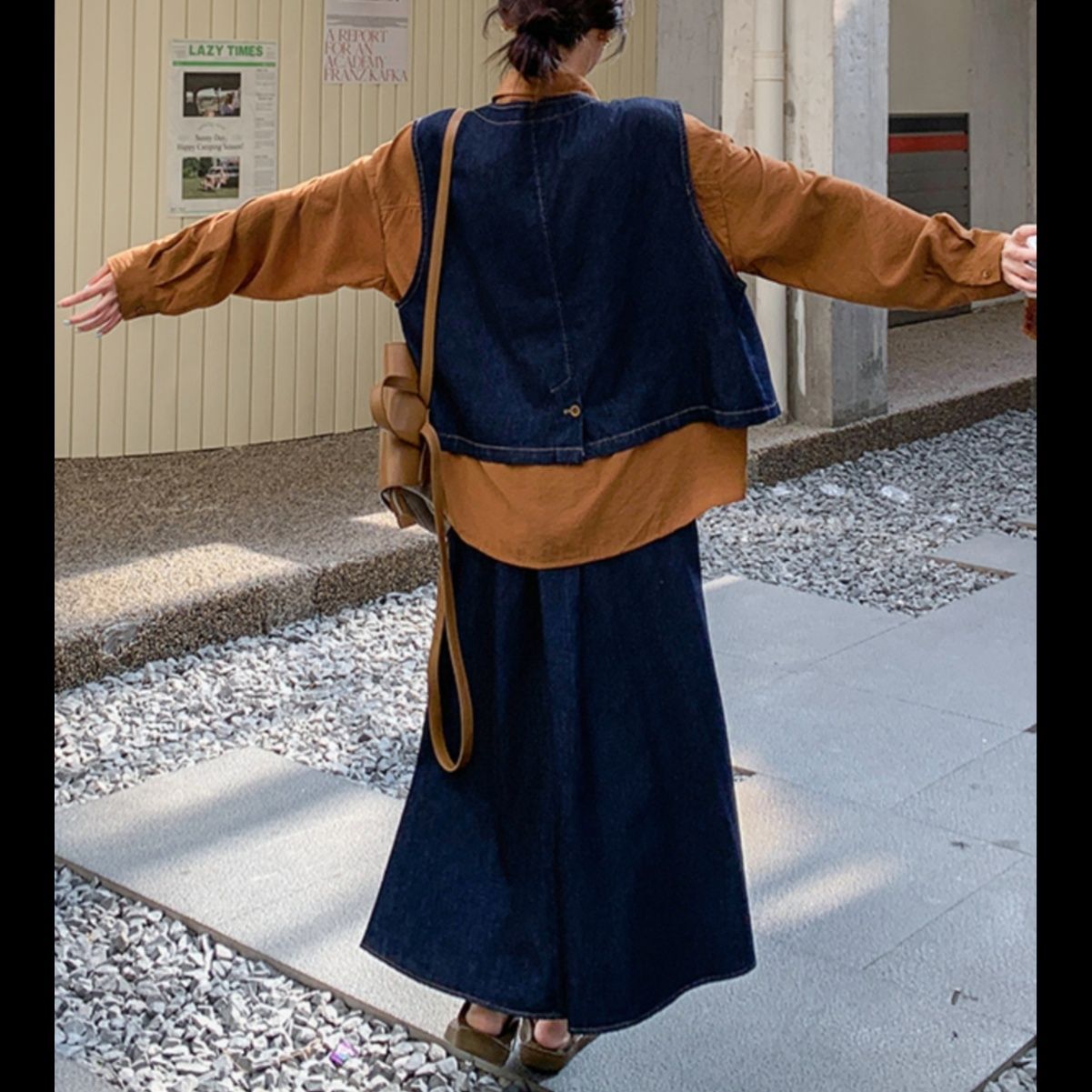デニムセットアップ レイヤードデニムベスト＆スカート