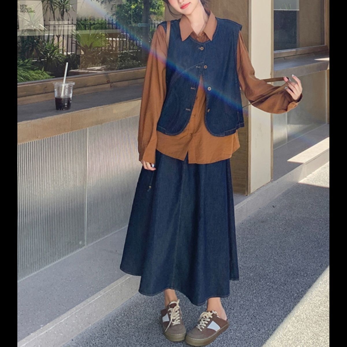 デニムセットアップ レイヤードデニムベスト＆スカート