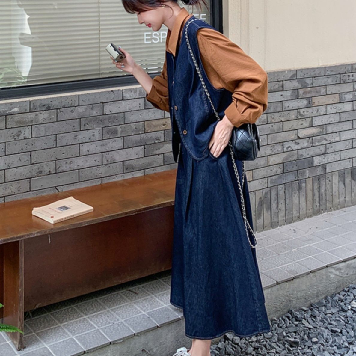 デニムセットアップ レイヤードデニムベスト＆スカート