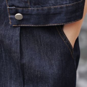 デニムセットアップ ショート丈ジャケットとワイドパンツの上下セット