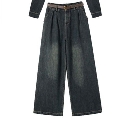 デニムセットアップ ショート丈ジャケットとワイドパンツの二点セット