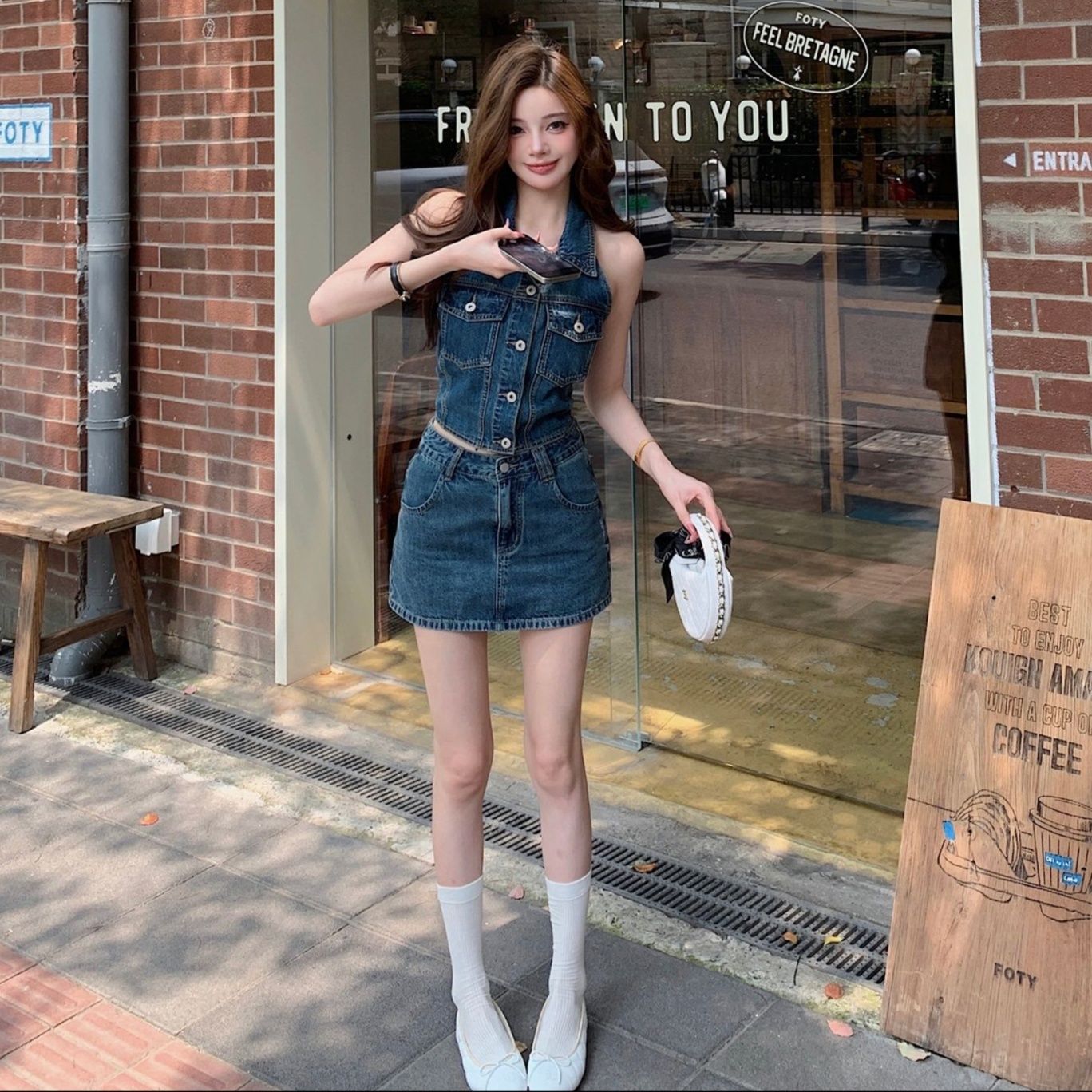 デニムセットアップ スタイリッシュ ノースリーブデニムセット