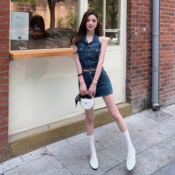 デニムセットアップ スタイリッシュ ノースリーブデニムセット