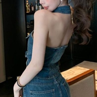 デニムセットアップ スタイリッシュ ノースリーブデニムセット