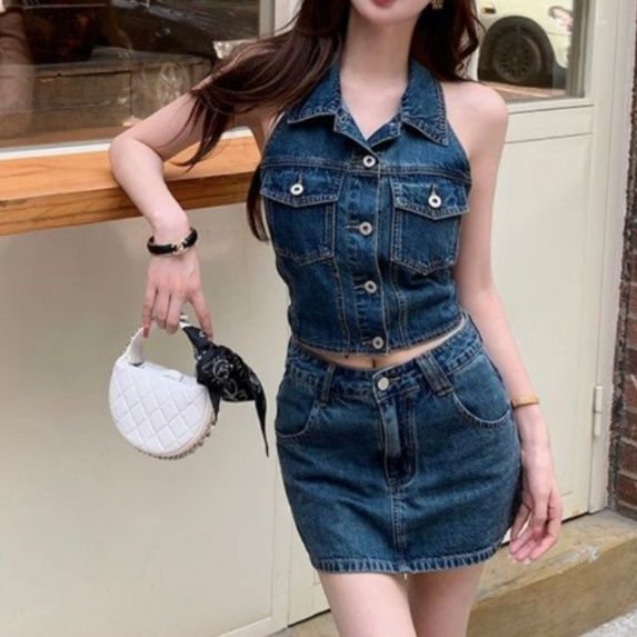 デニムセットアップ スタイリッシュ ノースリーブデニムセット