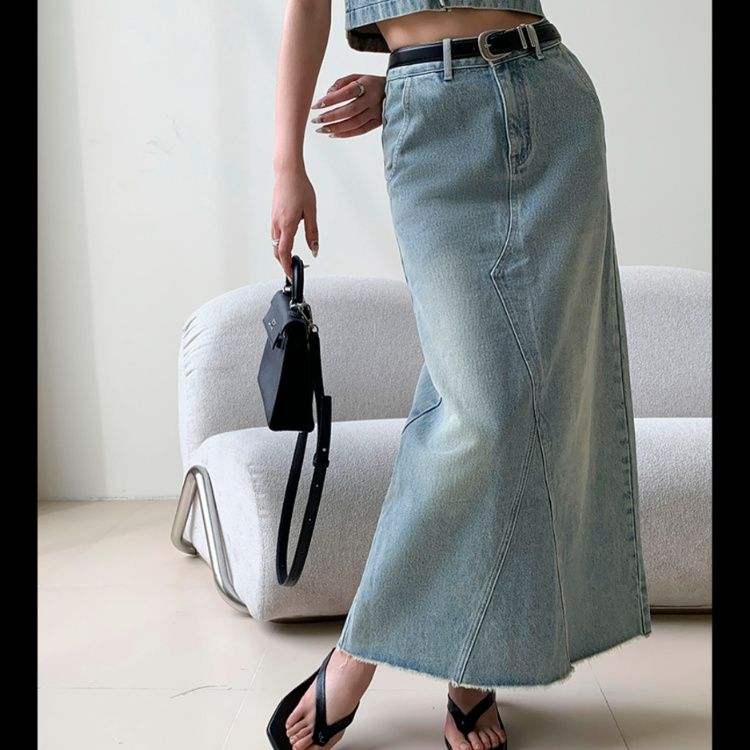 デニムセットアップ チャイナ風ノースリーブデニムセット