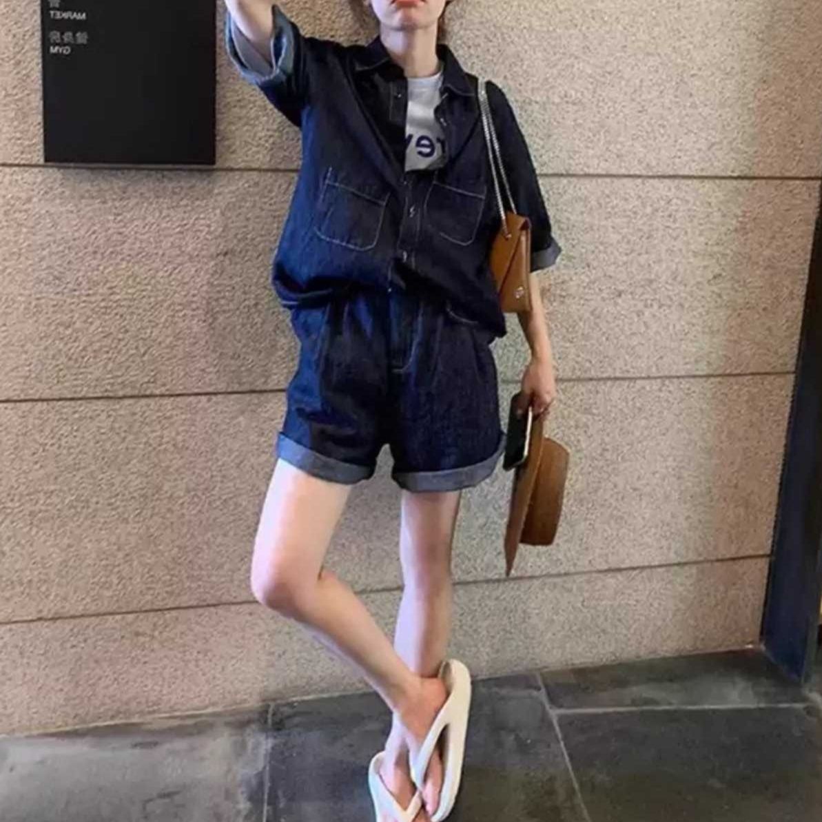 デニムセットアップ ゆったり快適ショートセットアップ