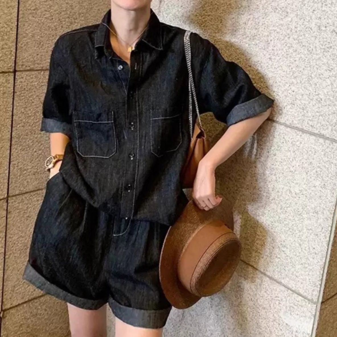 デニムセットアップ ゆったり快適ショートセットアップ