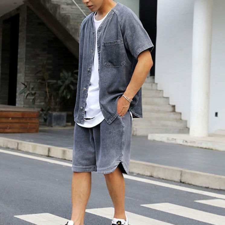 デニムセットアップ リラックス半袖デニムセットアップ