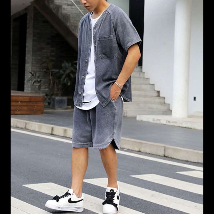 デニムセットアップ リラックス半袖デニムセットアップ