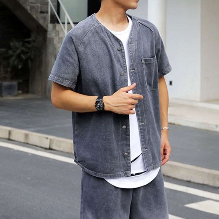 デニムセットアップ リラックス半袖デニムセットアップ