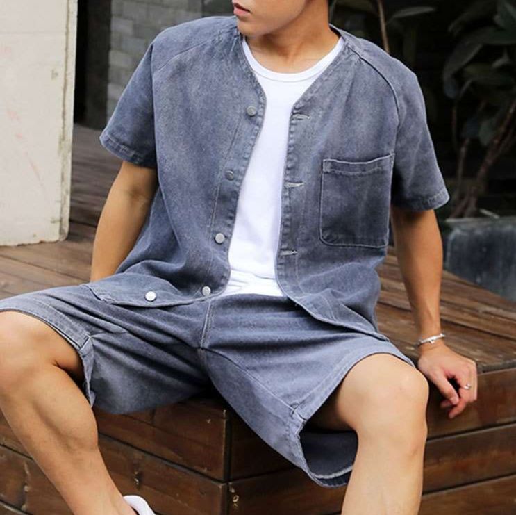 デニムセットアップ リラックス半袖デニムセットアップ