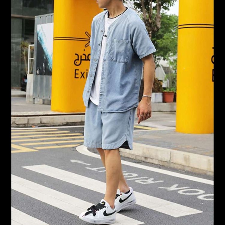 デニムセットアップ リラックス半袖デニムセットアップ