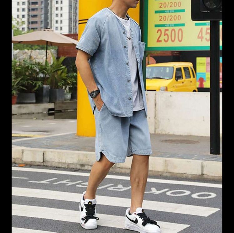 デニムセットアップ リラックス半袖デニムセットアップ