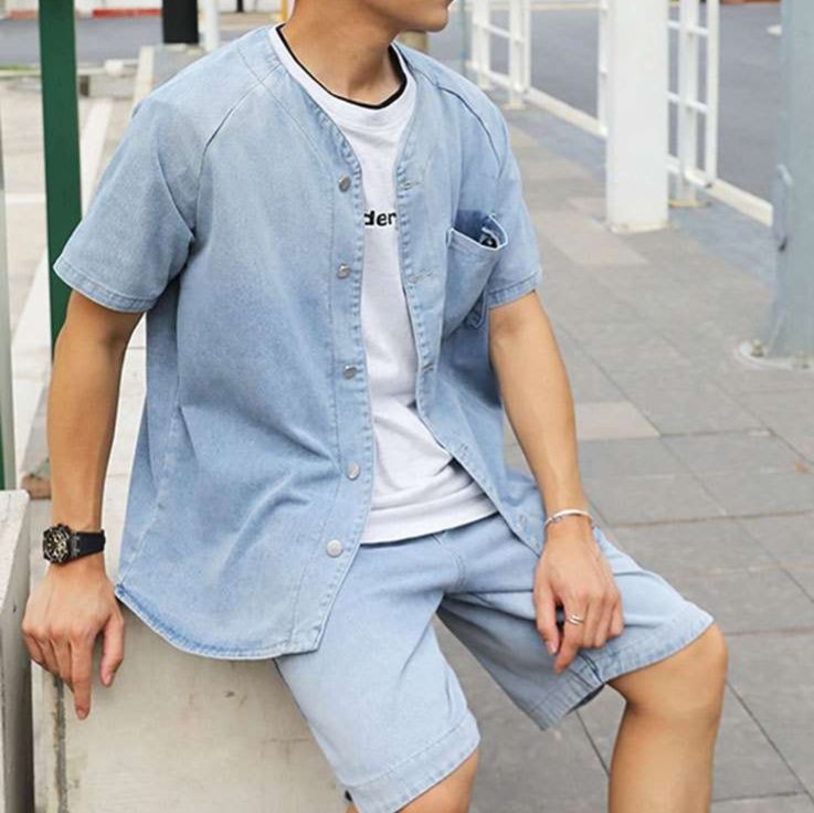 デニムセットアップ リラックス半袖デニムセットアップ