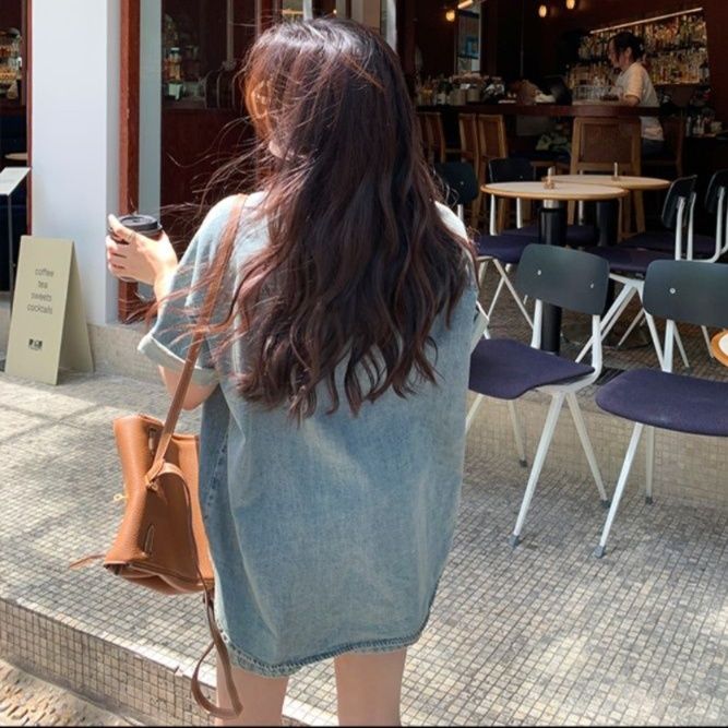 デニムセットアップ ゆったり半袖デニムセットアップ