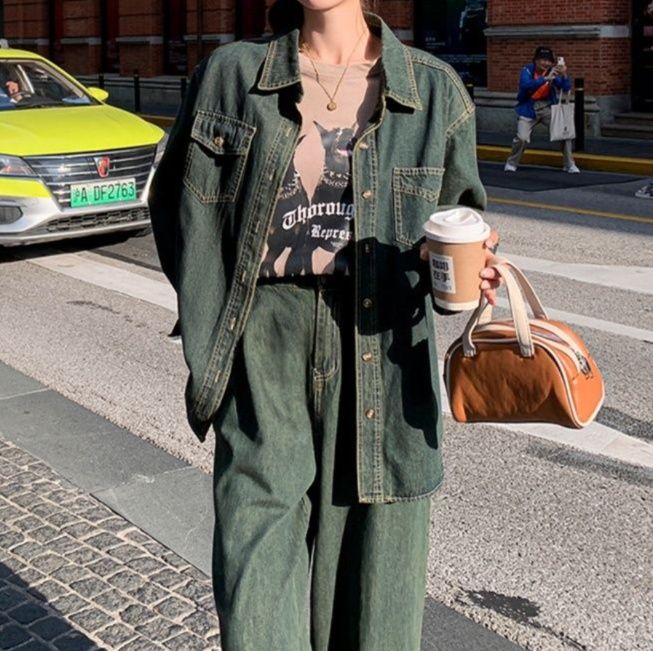 デニムセットアップ ゆったりシルエットシャツジャケット デニム上下セット